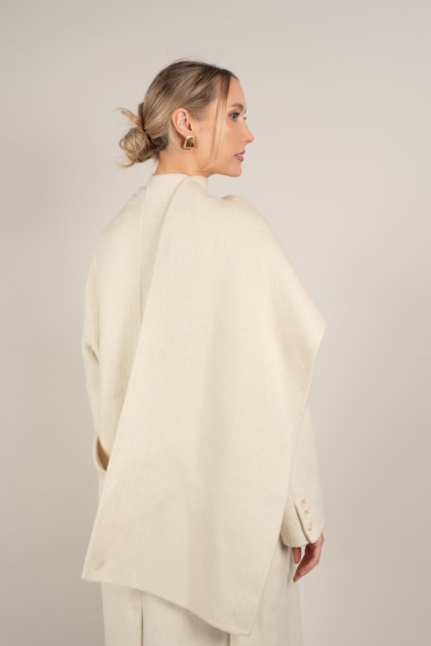 Cream long wool scarf coat