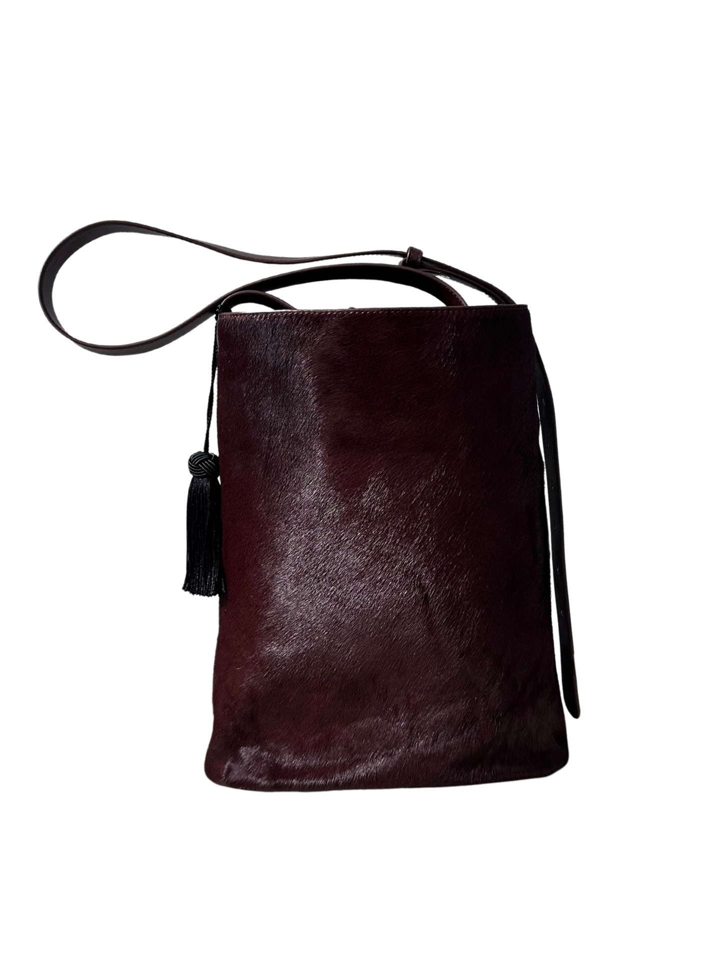 Calf Hair Bucket Bag Burgundy