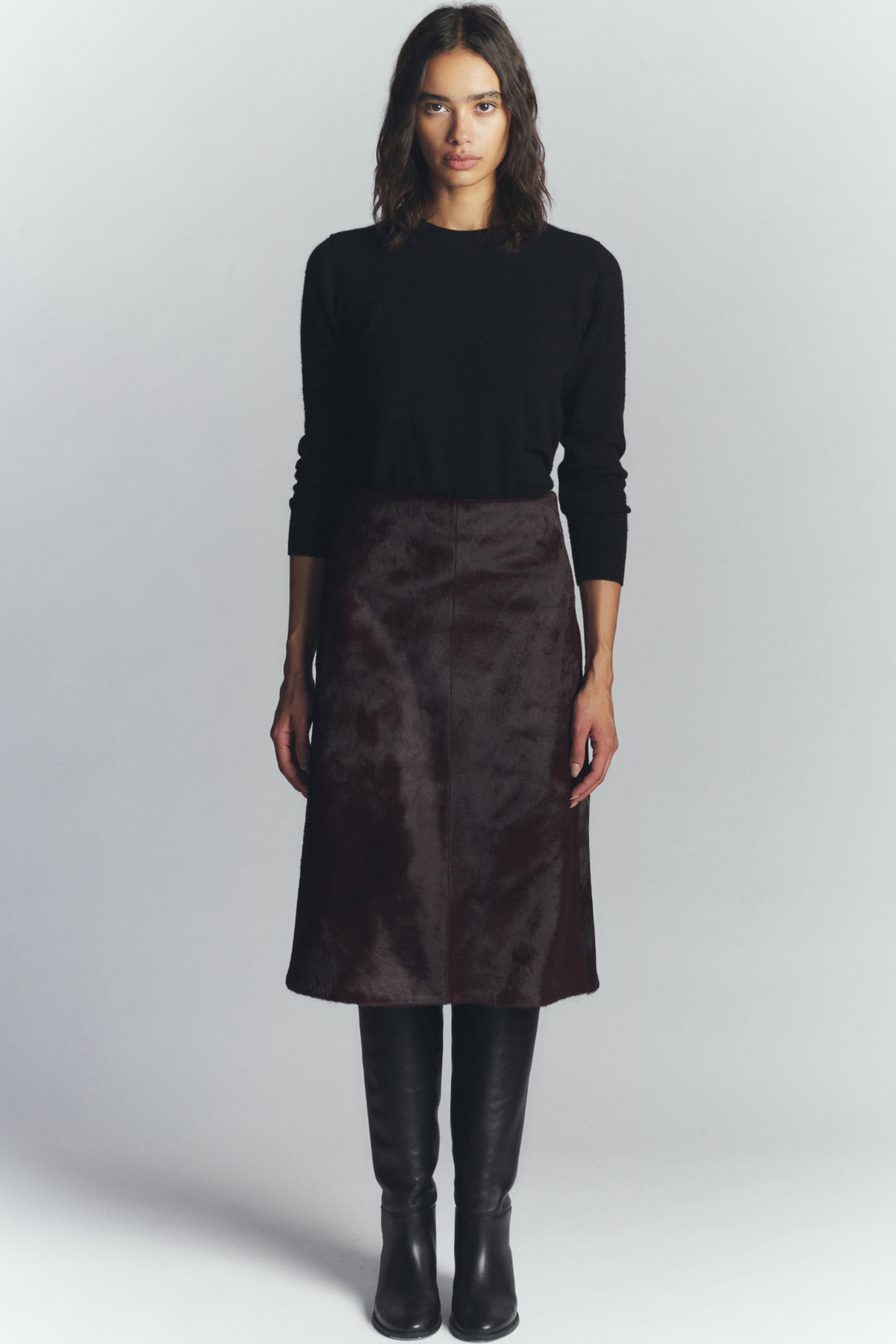 JETT CALF HAIR SKIRT BURGUNDY