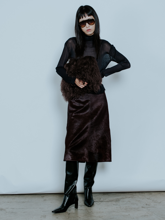 JETT CALF HAIR SKIRT BURGUNDY