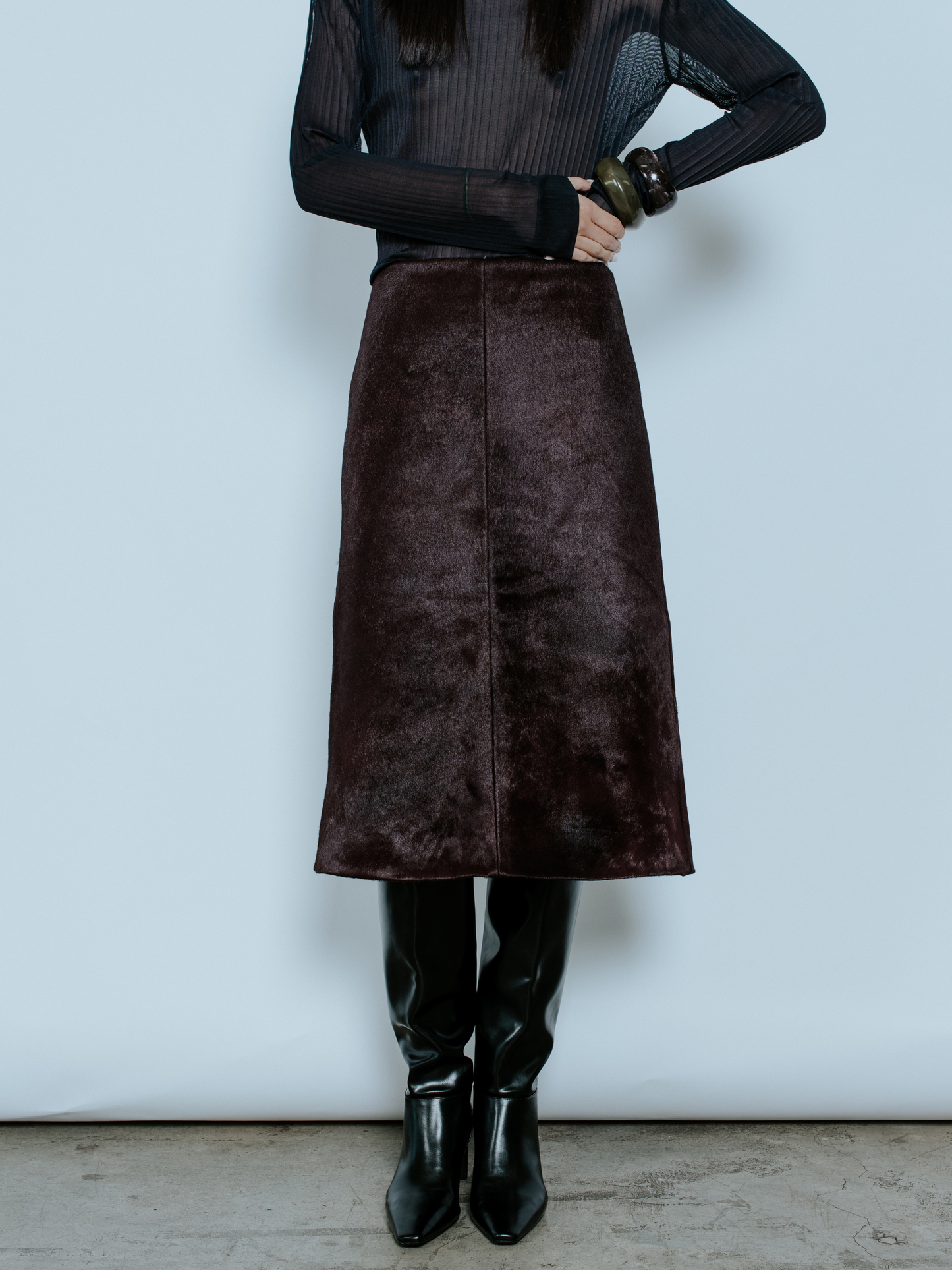 JETT CALF HAIR SKIRT BURGUNDY