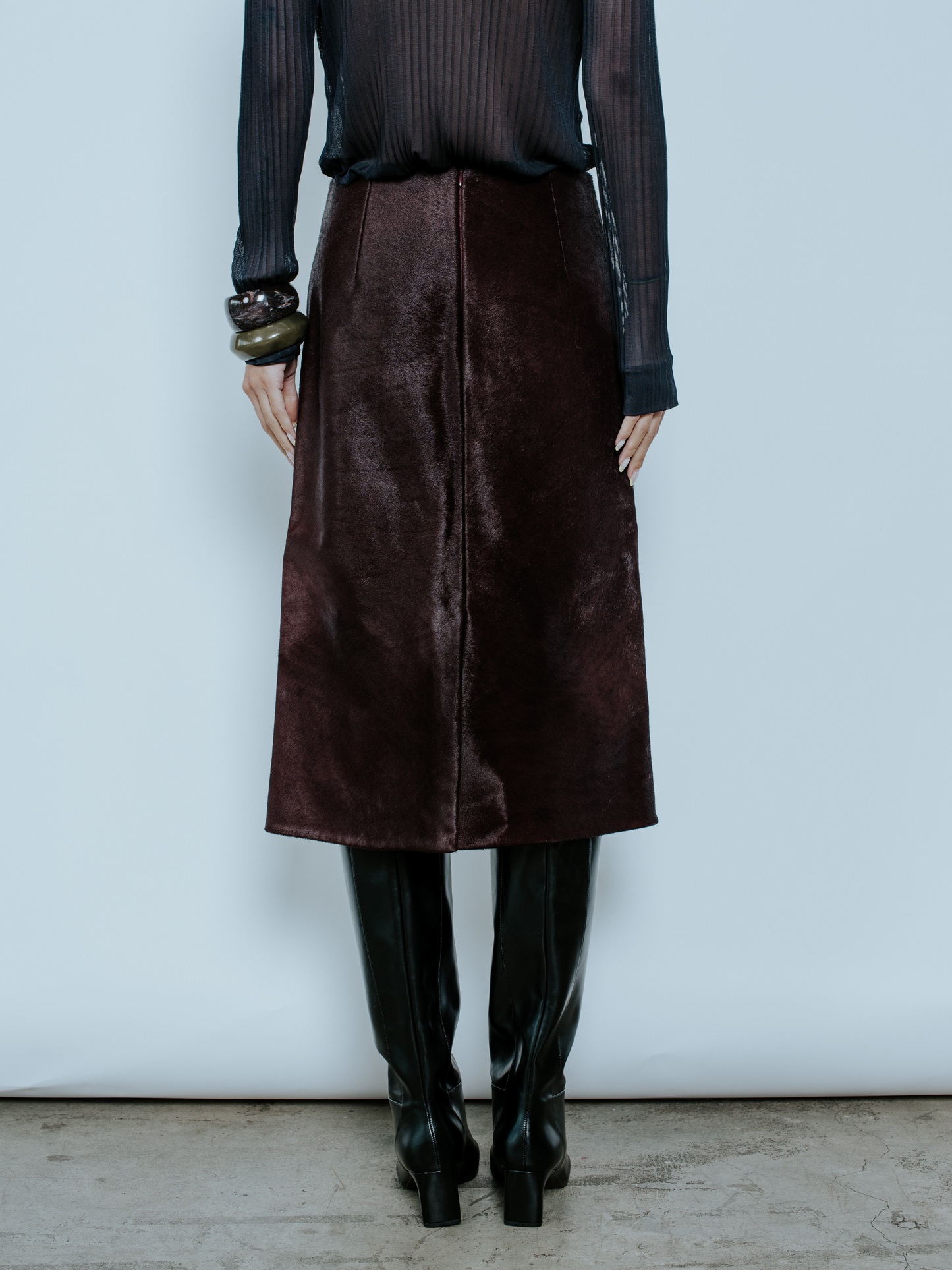 JETT CALF HAIR SKIRT BURGUNDY