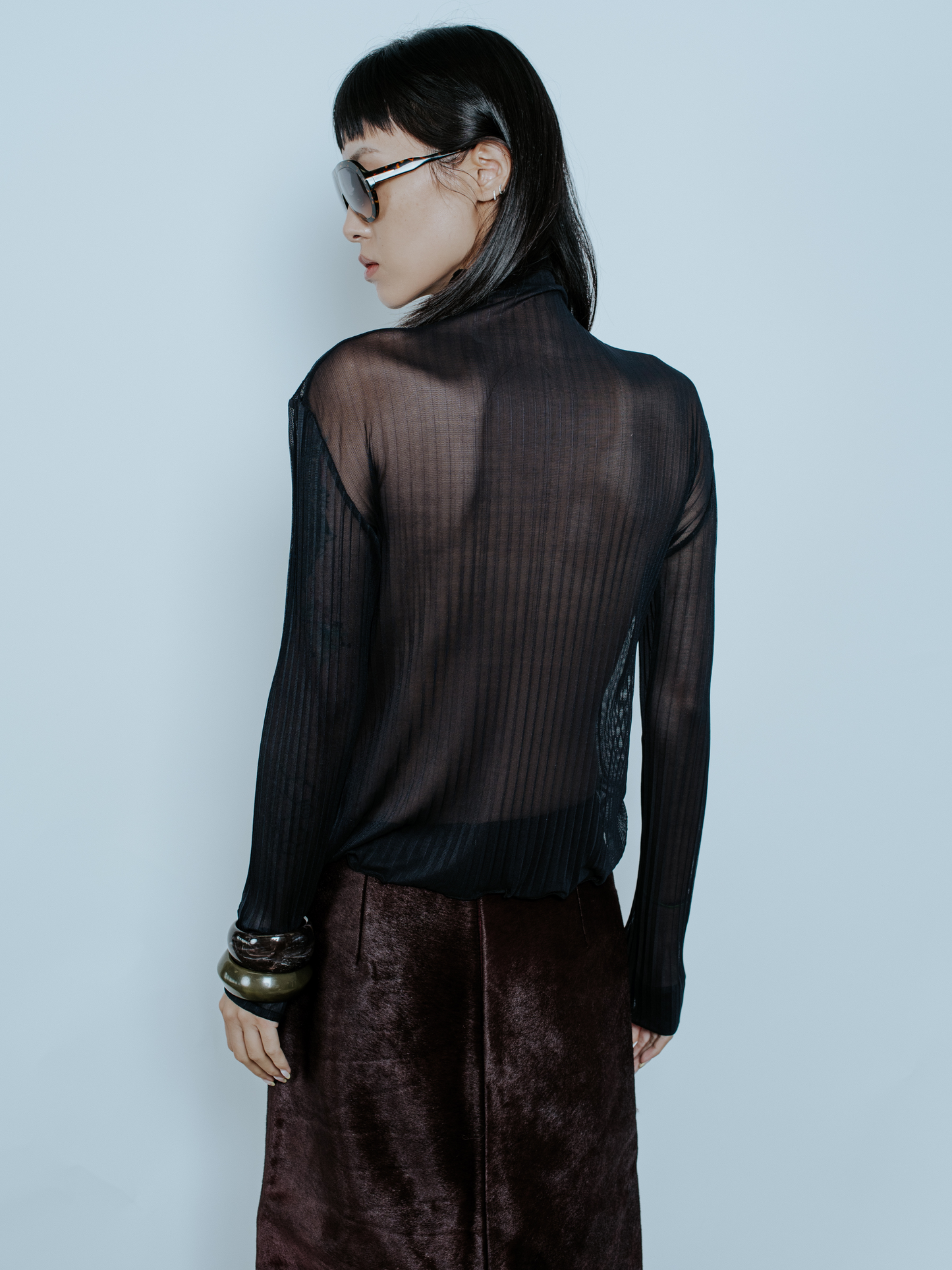 ARDEN SHEER PLISSE TOP BLACK