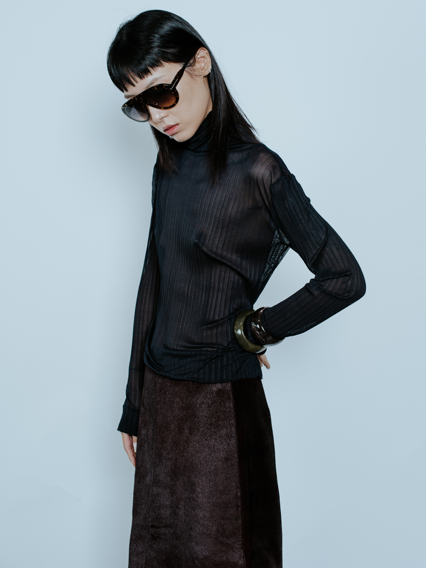ARDEN SHEER PLISSE TOP BLACK