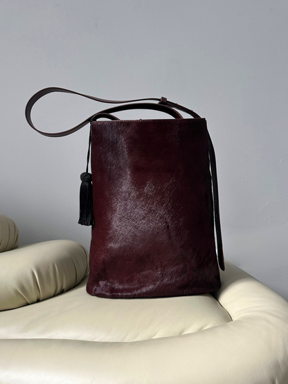 Calf Hair Bucket Bag Burgundy