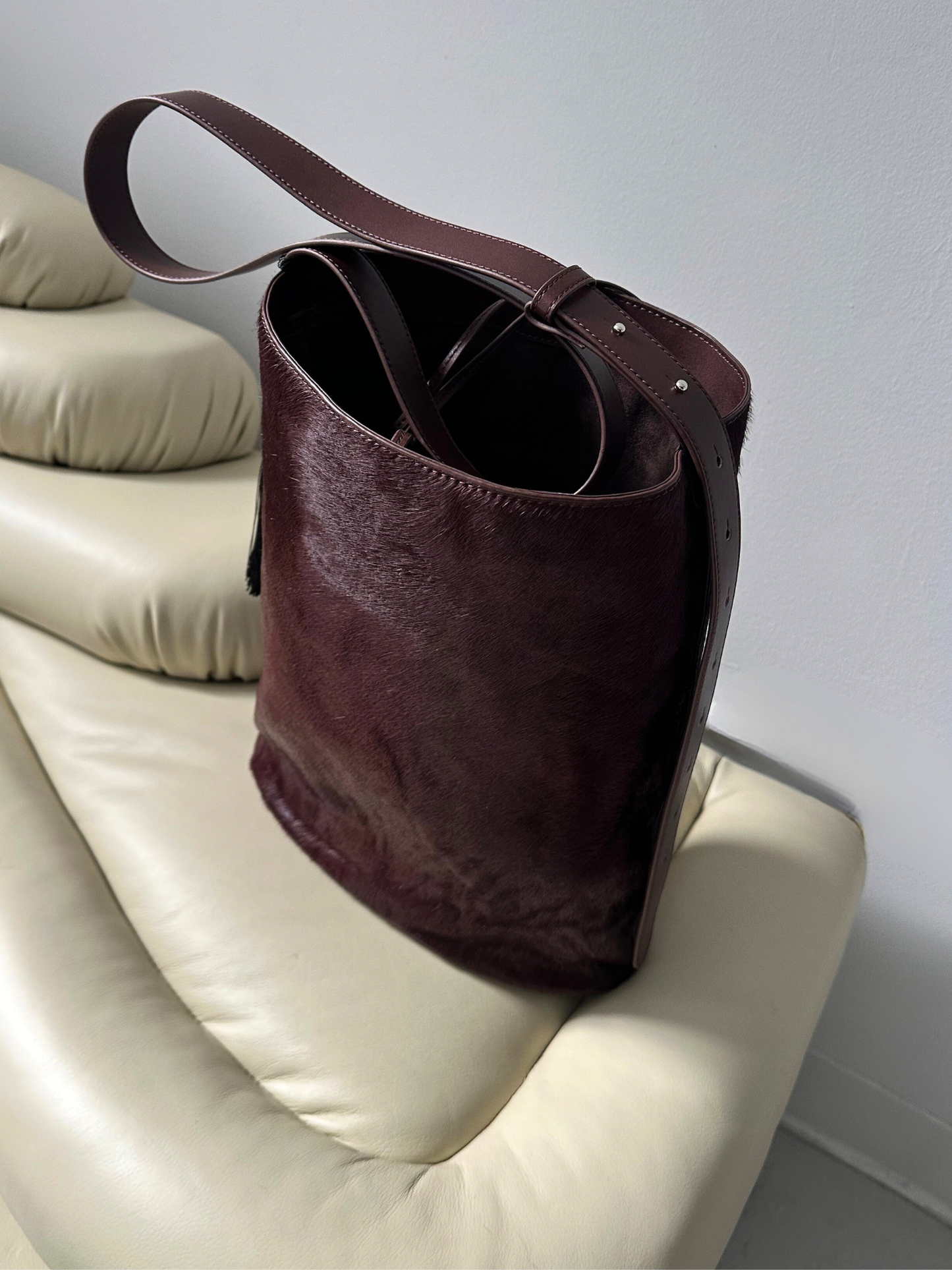 Calf Hair Bucket Bag Burgundy