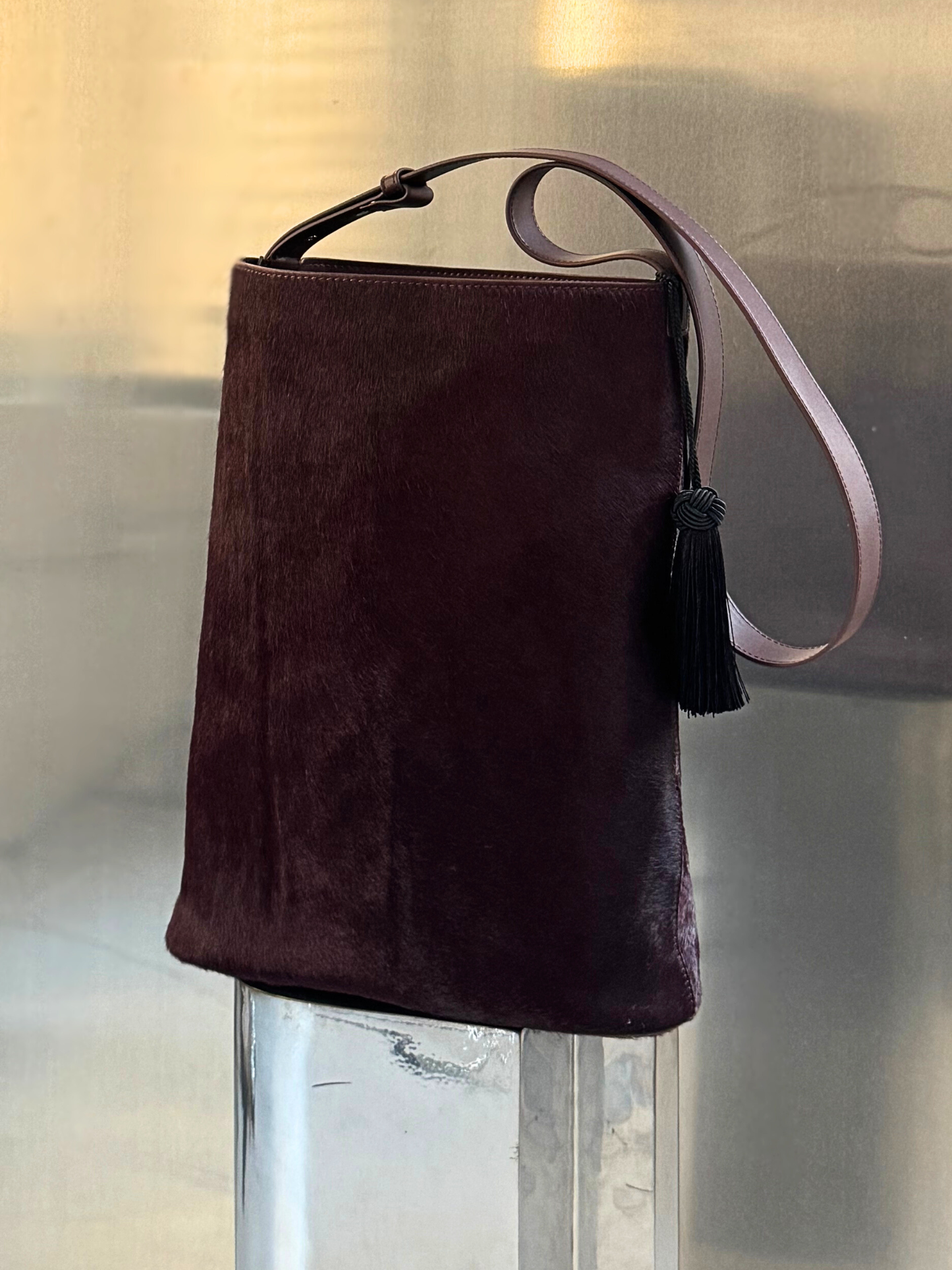 Calf Hair Bucket Bag Burgundy