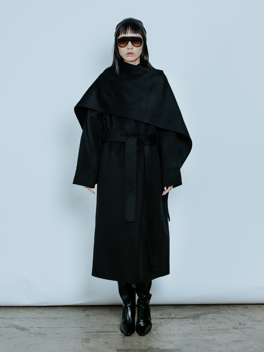 CLAUDIA SCARF COAT BLACK