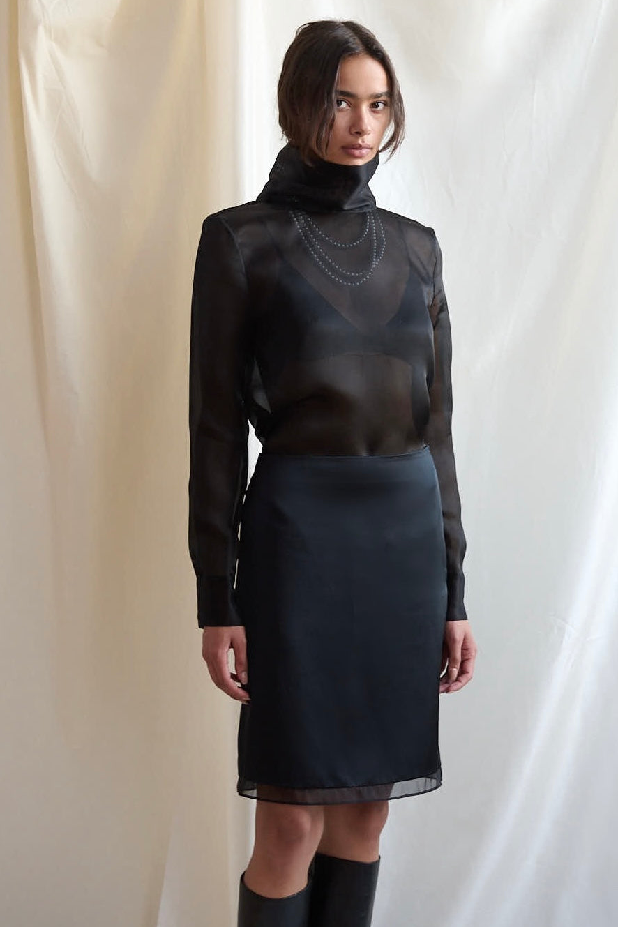 LORETTO FUNNEL NECK TOP BLACK