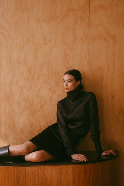 LORETTO FUNNEL NECK TOP BLACK