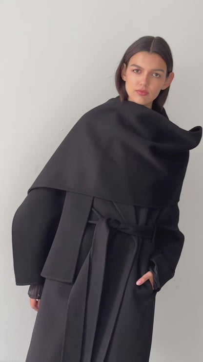 CLAUDIA SCARF COAT BLACK