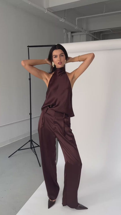 WALKER SATIN TROUSER ESPRESSO