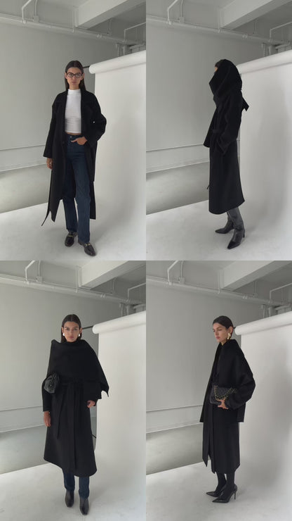 CLAUDIA SCARF COAT BLACK
